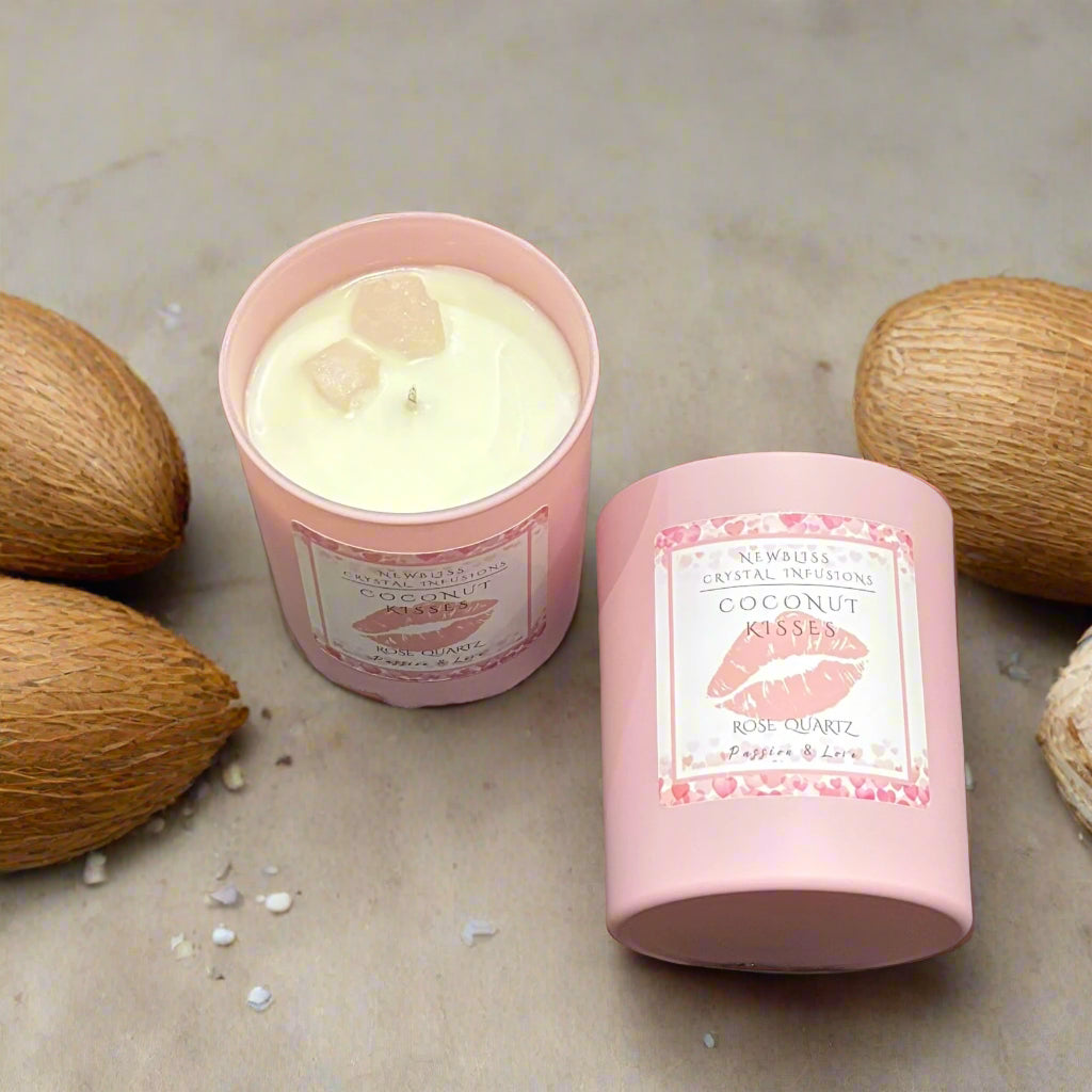 Coconut Kisses~Rose Quartz Crystal infused candle