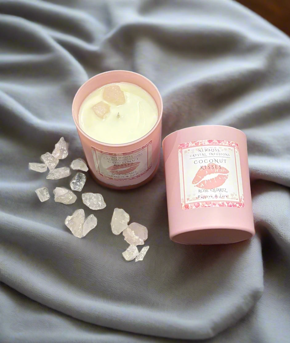 Coconut Kisses~Rose Quartz Crystal infused candle