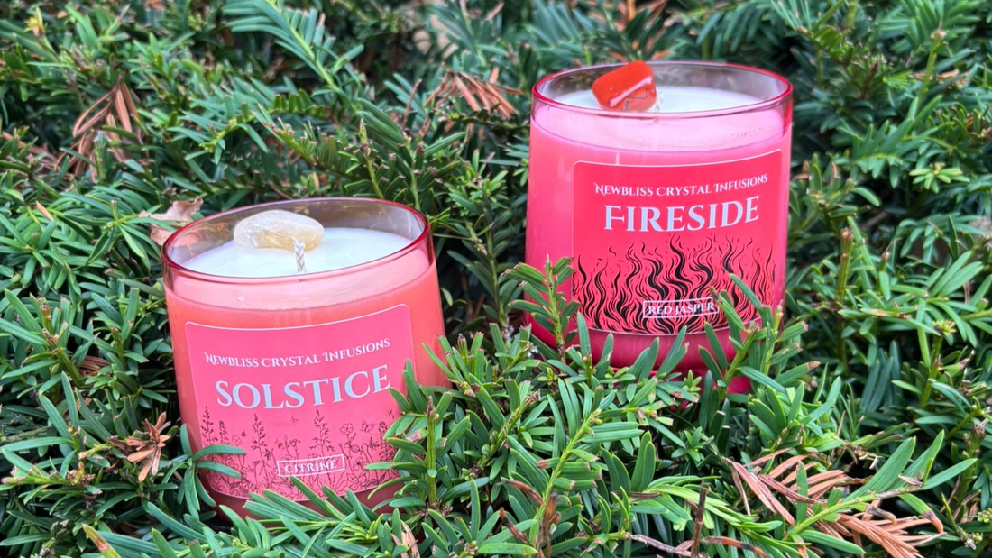 Fireside & Solstice – Crystal Infused Essential Oil Candles for Autumn & Winter Wellness