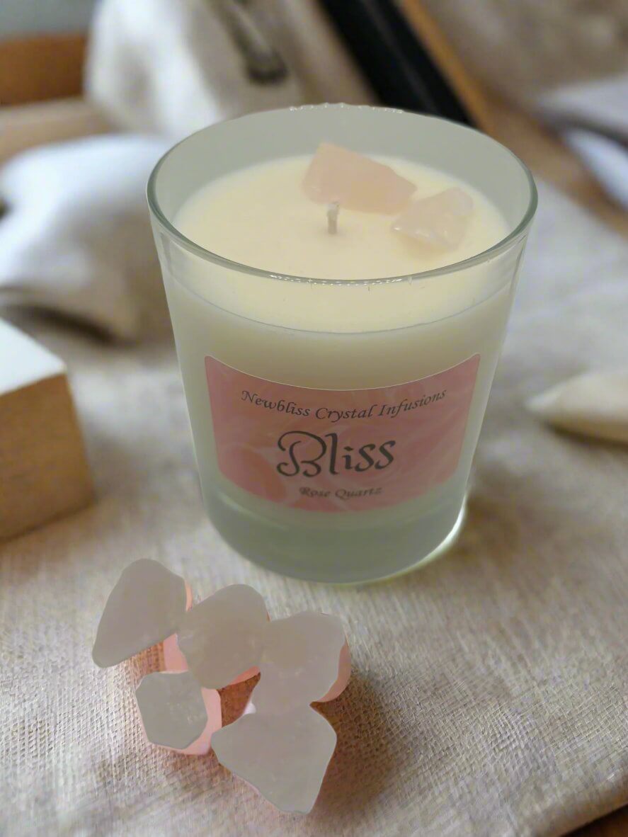 Bliss ~ Rose Quartz Crystal Infused Candle