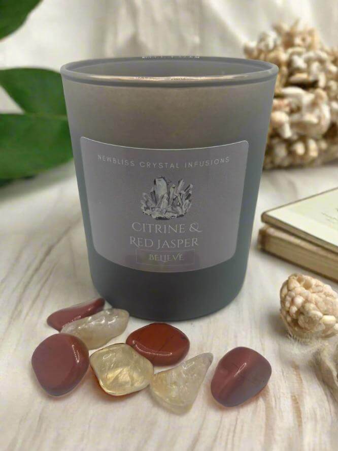 Believe ~ Citrine and Red Jasper Crystal Infused Candle