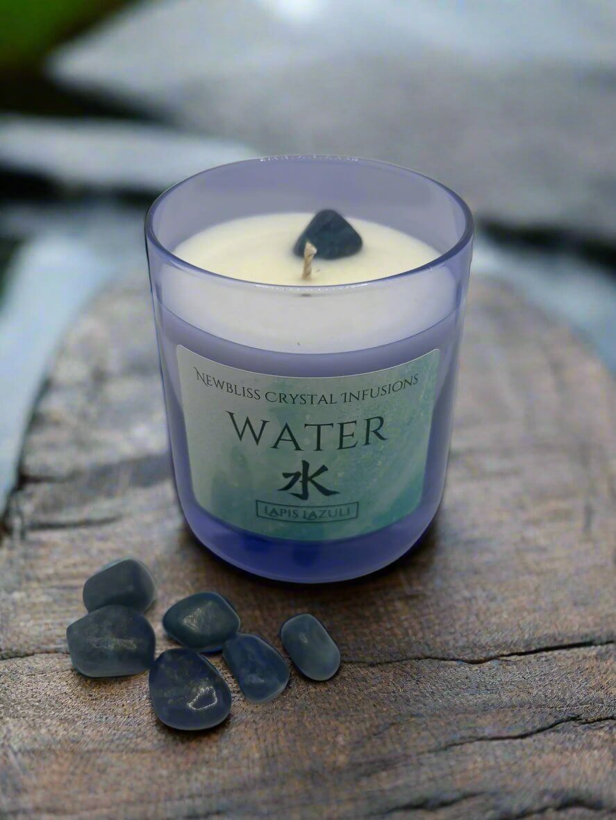 Water ~ Feng Shui Lapis Lazuli Infused Crystal Candle